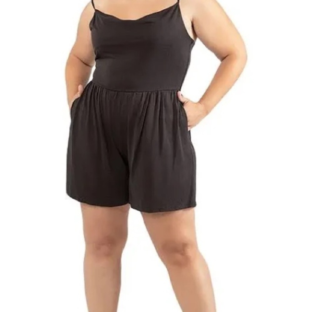 tag says dark grey but looks like Black Tape’s drape-neck plus size romper.